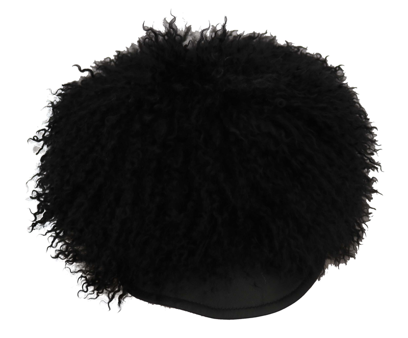 Black tibet lamb fur leather gatsby hat-null