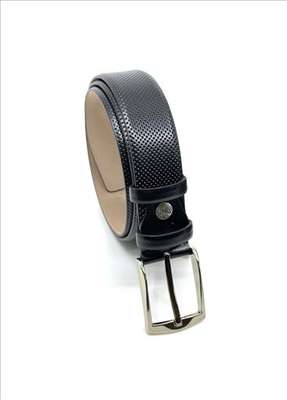 Leather belt with matte gunmetal hardware, Black, medium
