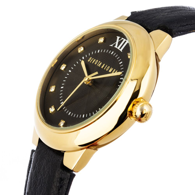 Black leather dress watch-null