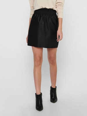 Only pinzon faux suede paperbag skirt, Black, medium