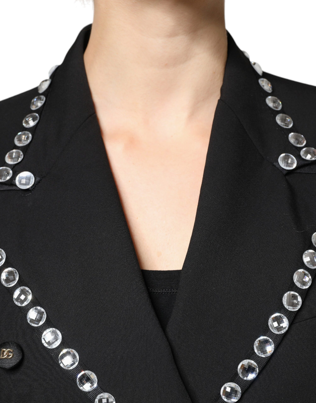 Black crystal double breasted blazer jacket-null