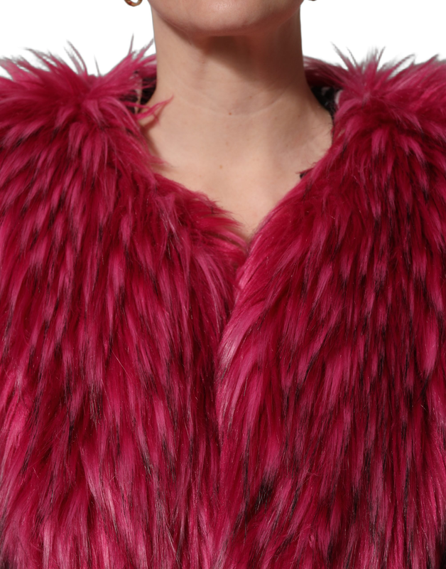 Fuchsia belted faux-fur trench coat jacket-null