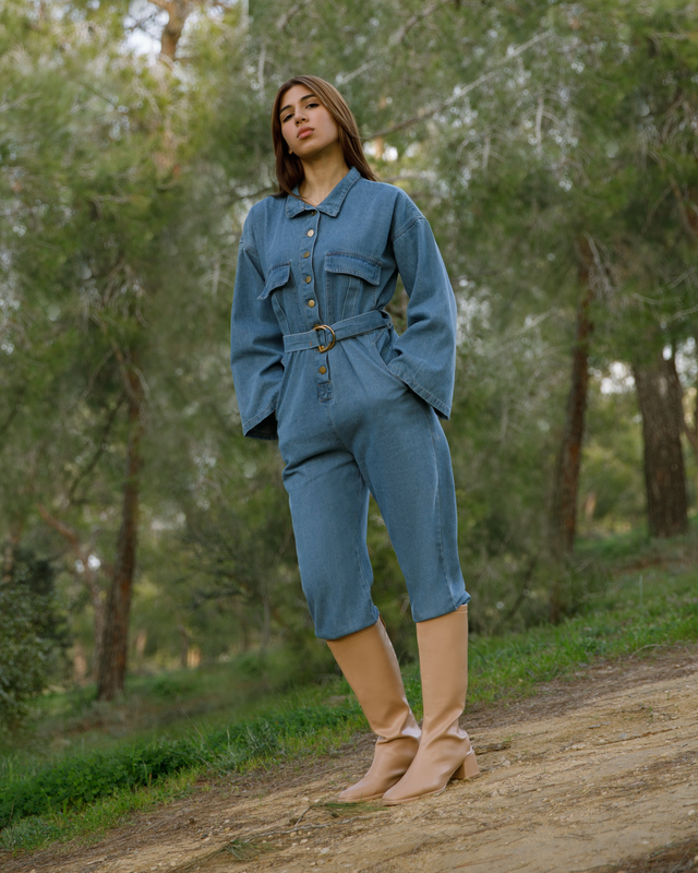 Belted denim jumpsuit-null