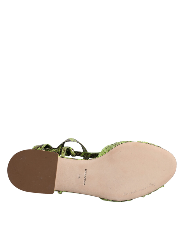 Green animal print ankle wrap sandals shoes-null