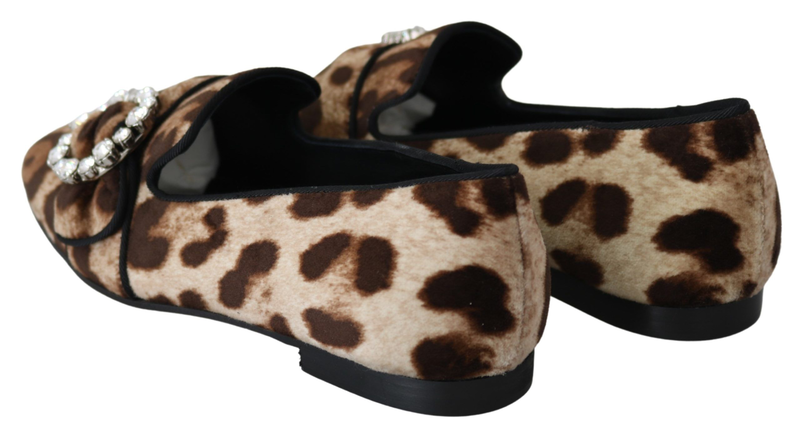 Brown leopard print crystals loafers flats shoes-null