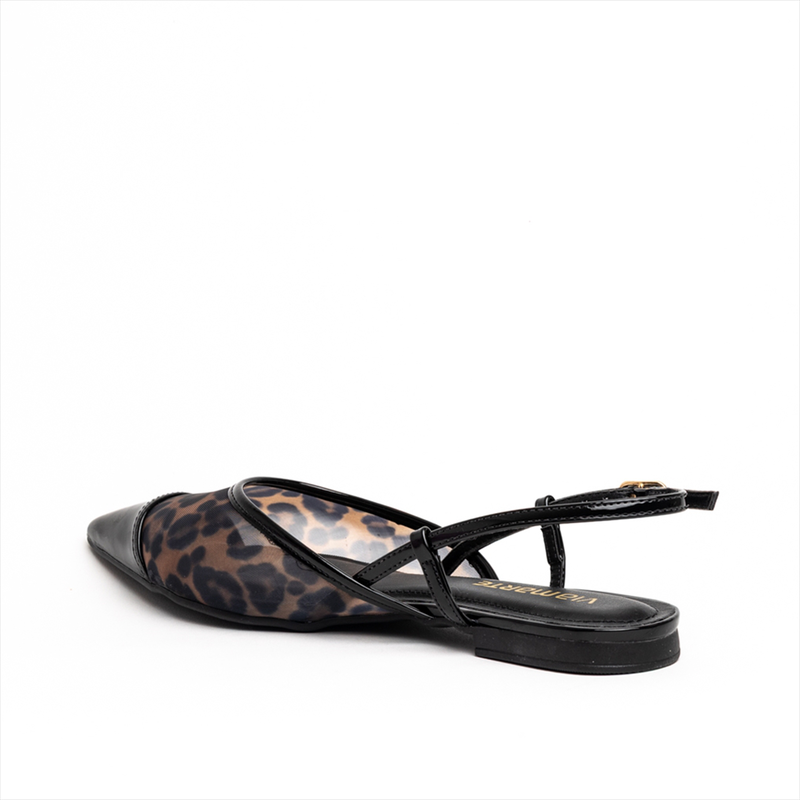 Via marte leopard mesh pointed ballerina flat pumps-null