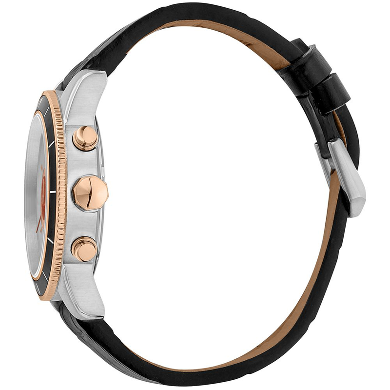 Black leather dress watch-null