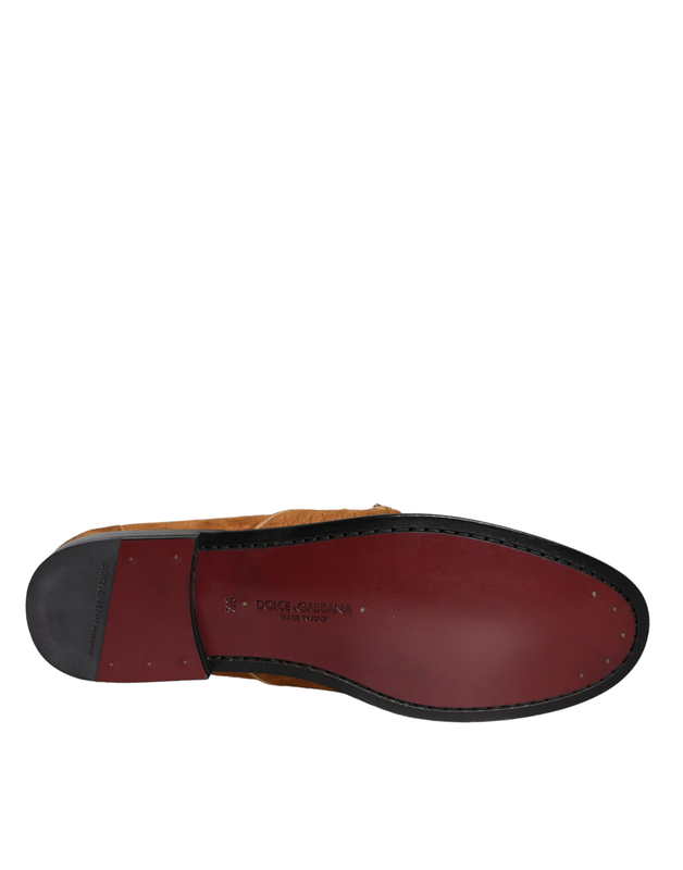 Brown velvet leather logo mocassin slip on shoes-null