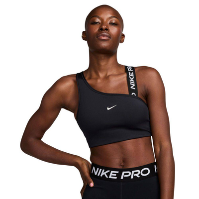 Pro swoosh asymmetrical padded sport bra, Black / Black / White, medium