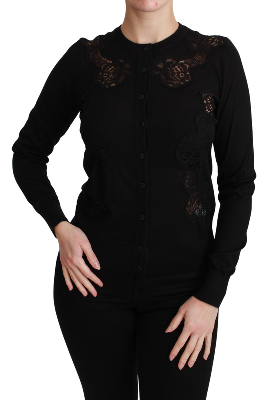 Black cashmere lace cardigan sweater-null