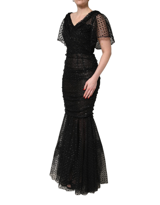 Black sequinned mermaid evening gown dress-null