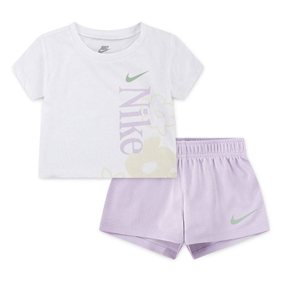 Nike infant girls wild flower tee mesh short set, Purple, medium