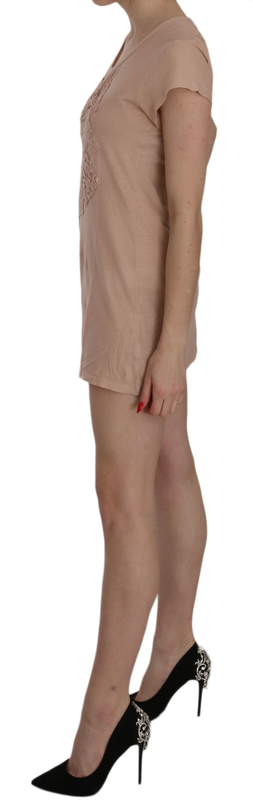 Pink lace short sleeve shift mini dress-null