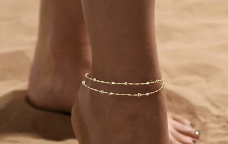 Minimal layered gold anklet-null