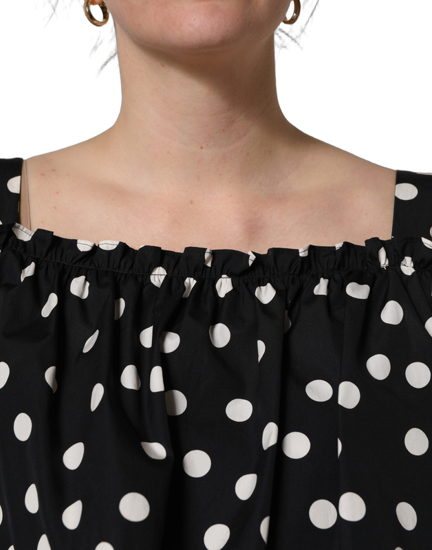 Black white polka dot off shoulder top-null