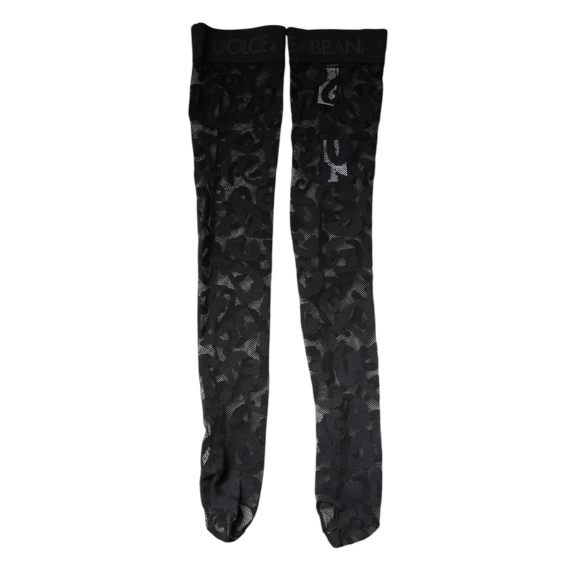 Black floral lace cotton stretch stockings socks-null