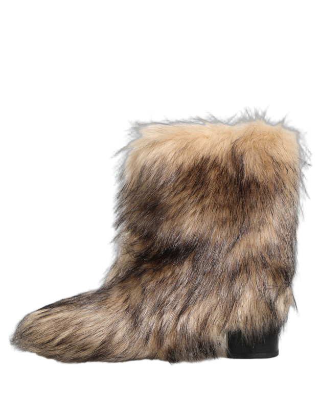Brown faux fur mid calf men boots shoes-null