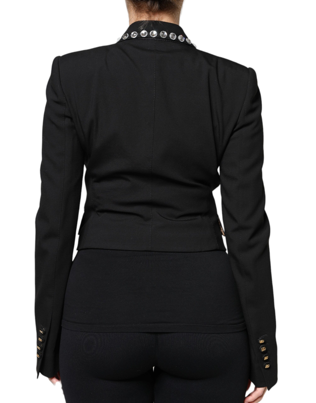 Black crystal double breasted blazer jacket-null