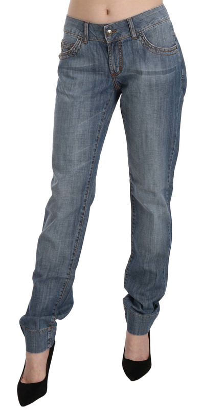 Blue washed cotton low waist slim fit denim pants-null