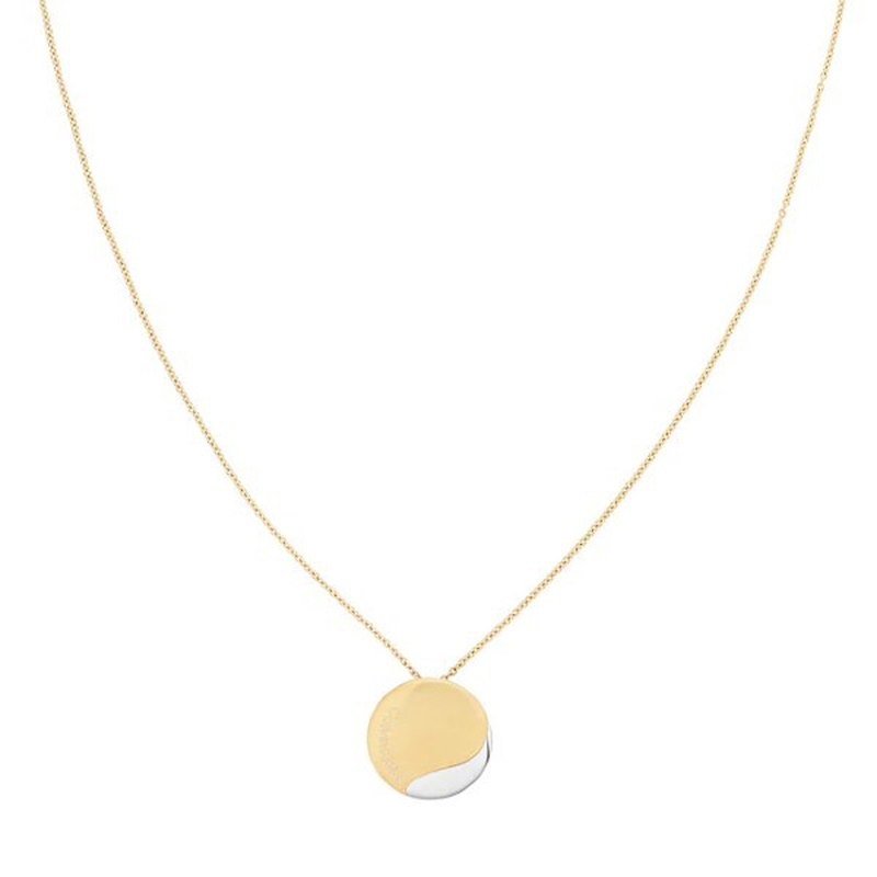 Calvin Klein brushed yg & polished ss necklace minimal circular-null