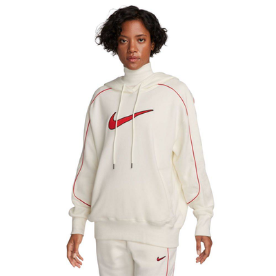 Nike sportswear womens oversized fleece hoodie, Sail / Red, medium