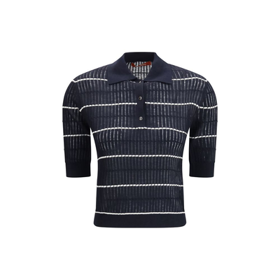 Blue silk polo shirt, Blue, medium