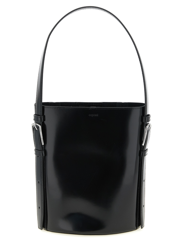 Black cowhide shoulder bag-null