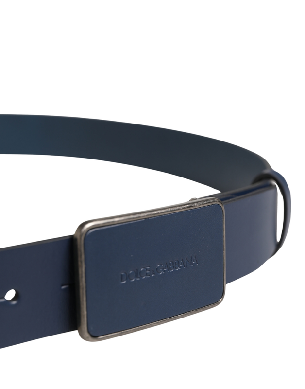 Blue leather logo metal buckle men belt-null