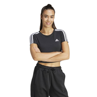 Women 3-stripes baby top, Black / White, medium