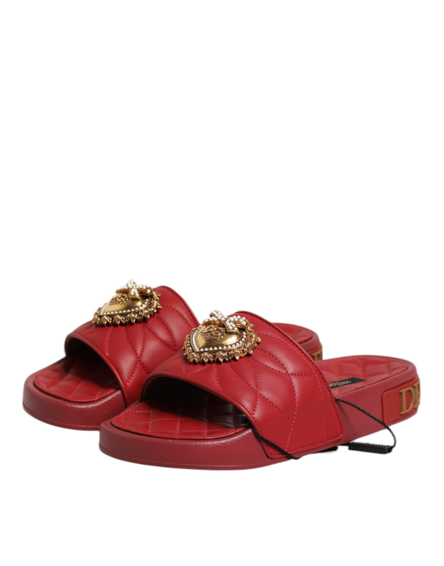 Red devotion matelass&eacute; leather slides shoes-null