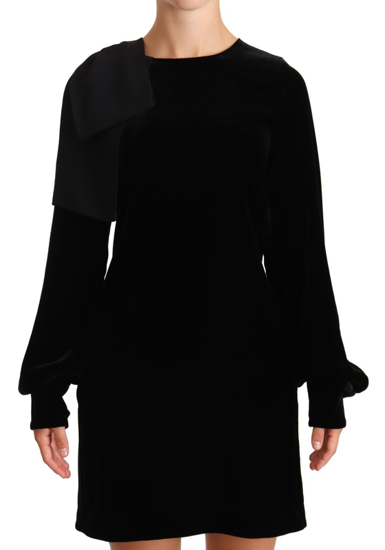 Sheath a-line black viscose long sleeves round neck mini dress-null