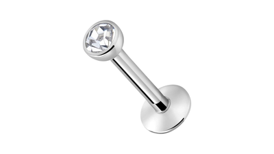 Surgical steel labret rhinestone silver, , medium