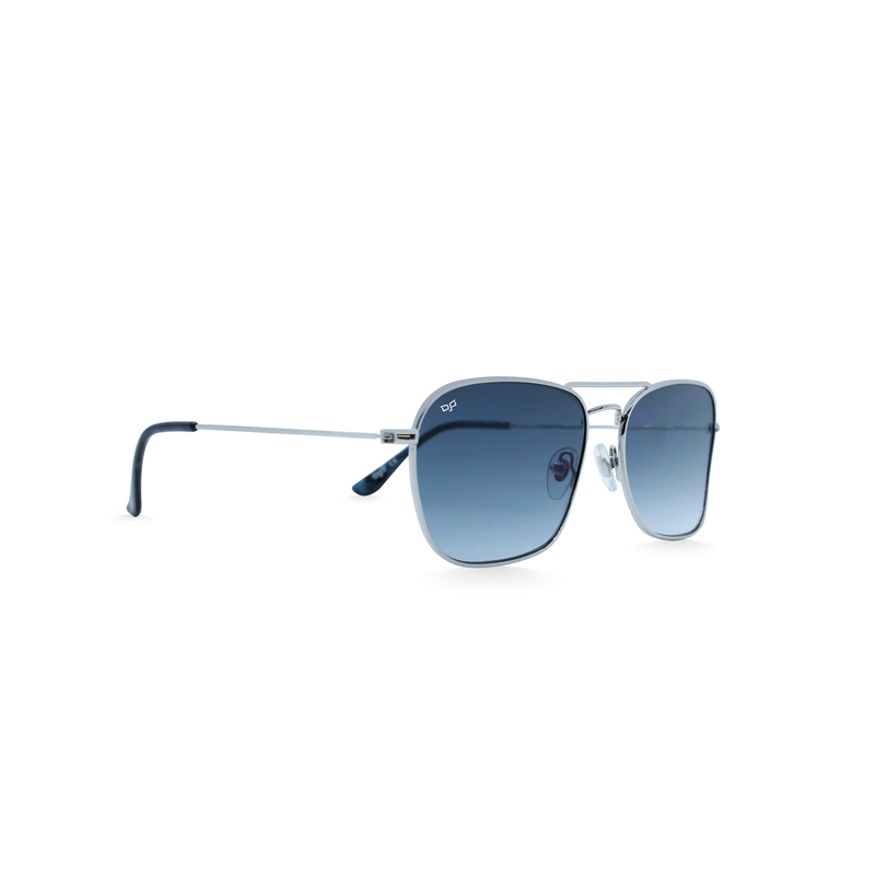 OJO everyday silver frame and temples 55-14 with reverse angle blue lenses rx-null