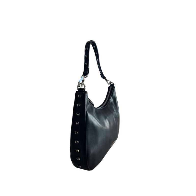 Black polyurethane women shoulder bag-null