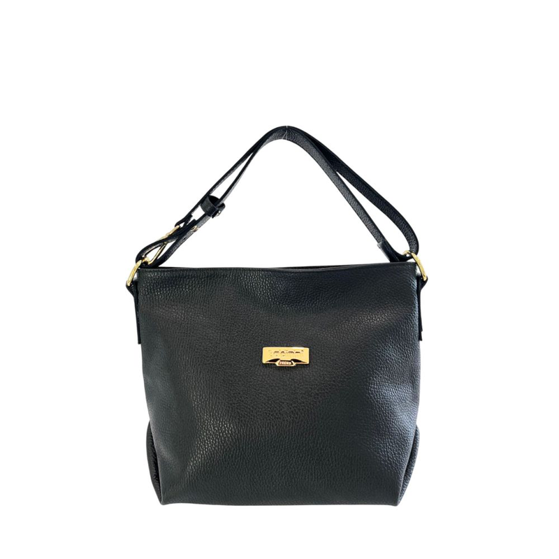 Black leather women shoulder bag-null