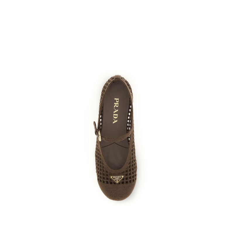 Brown cotton ballet flats-null