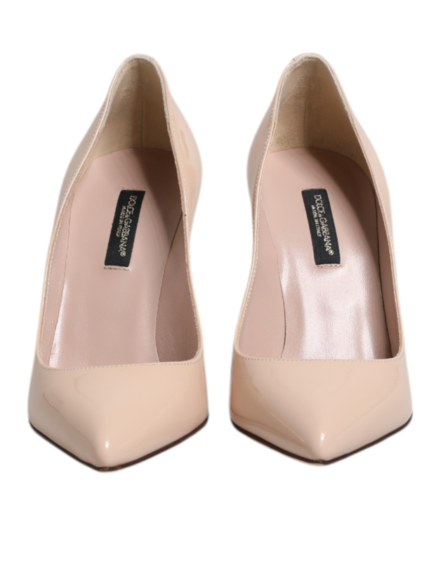 Beige patent leather stiletto heel pumps shoes-null