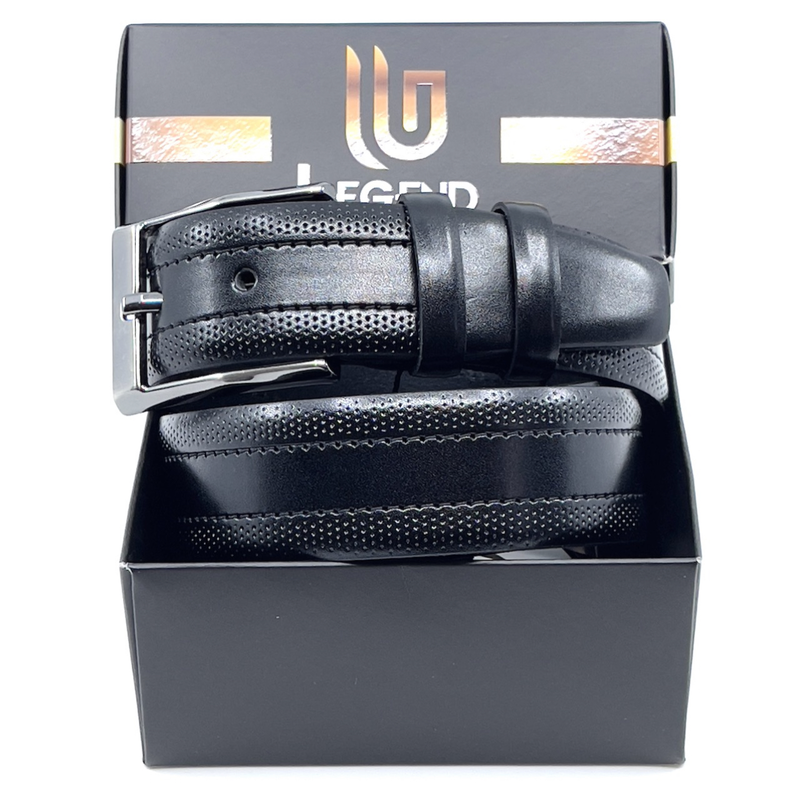 Leather belt with matte gunmetal hardware image number null