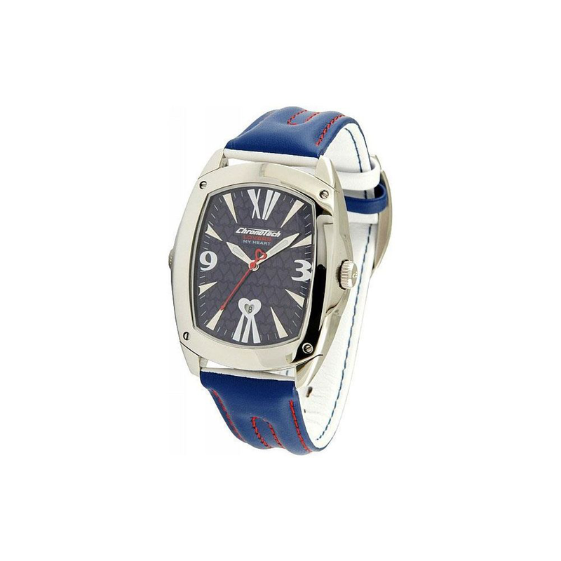 Blue leather dress watch-null
