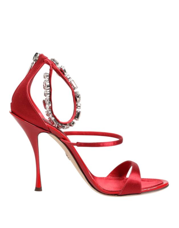 Red satin crystals keira sandals heels shoes-null