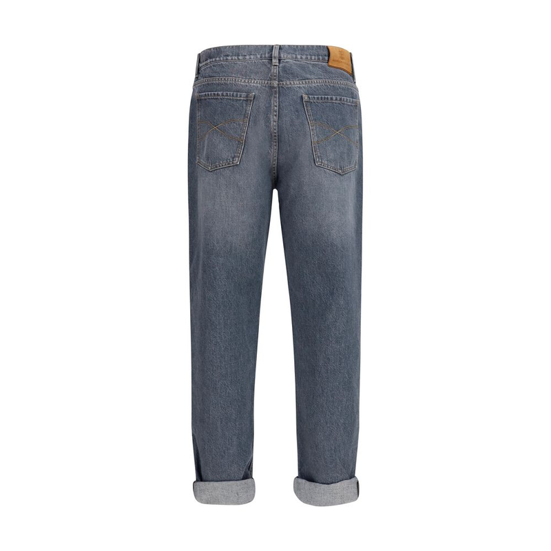 Gray cotton straight-leg jeans-null