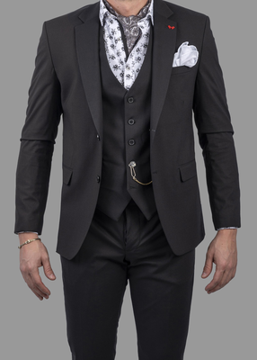 Dzine basic 3piece slim fit suit, Black, medium