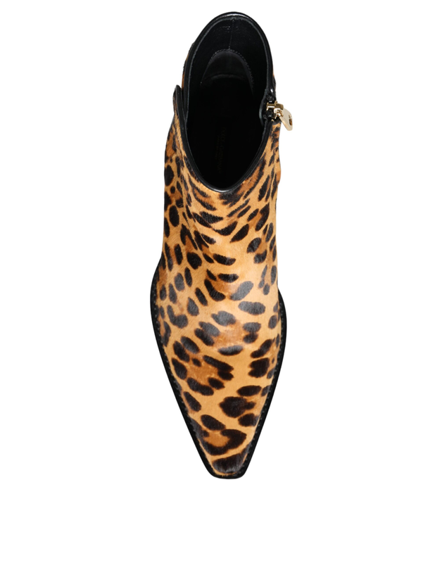 Brown leopard calf fur ankle boots shoes-null