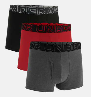 Ua performance cotton 3" 3-pack boxerjock®, Grey/black/red, medium