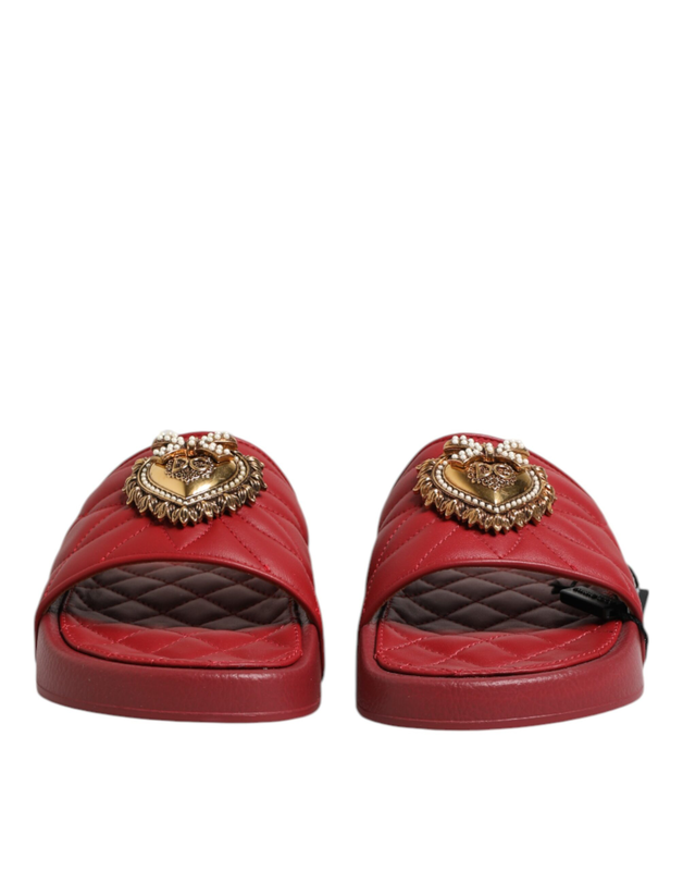 Red devotion matelass&eacute; leather slides shoes-null