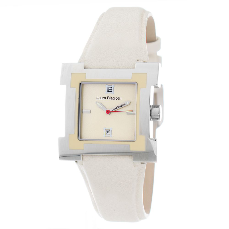 Beige leather dress watch-null