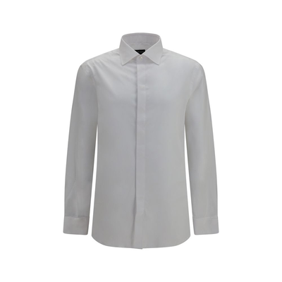 White cotton dress shirt, White, medium