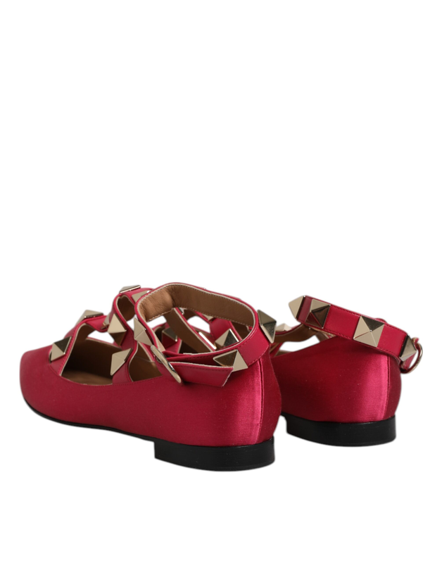 Red gold studded pointed toe ballet flats shoes-null