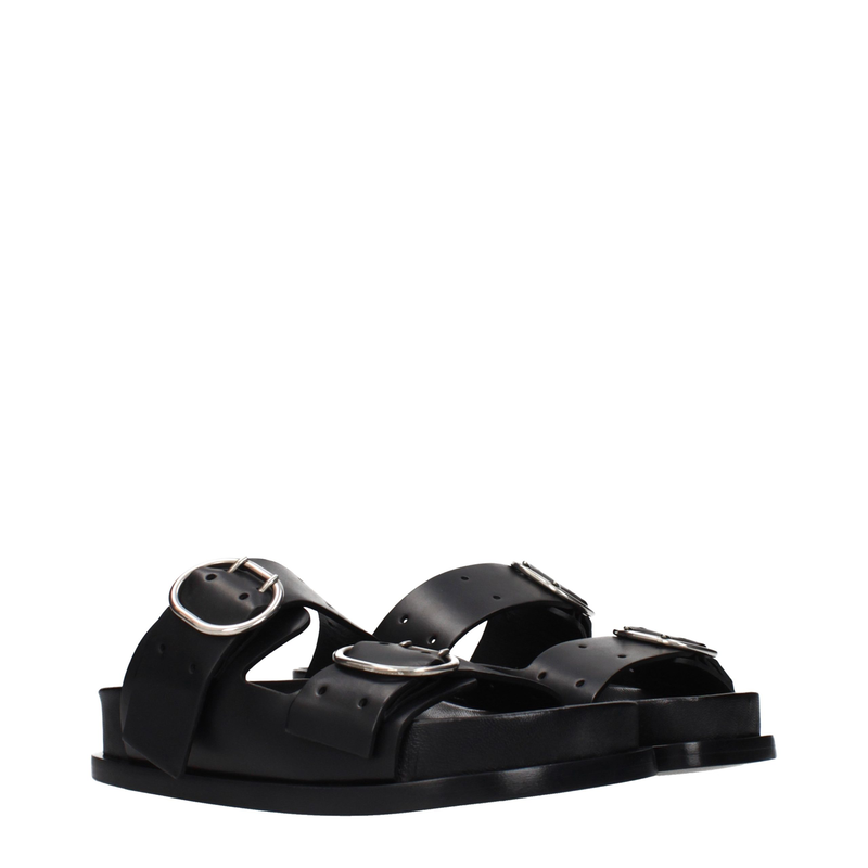 Black leather slippers-null