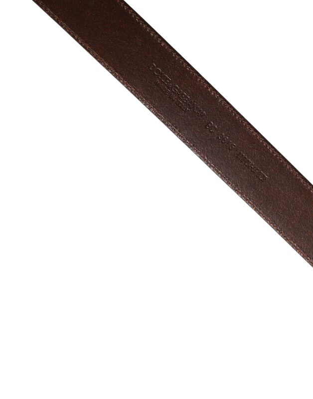 Men brown classic leather metal buckle belt-null